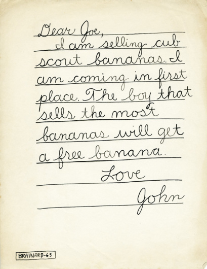 Joe Brainard, “Banana Letter,” 1965. Original drawing. From an unrealized Fuck You Press book.