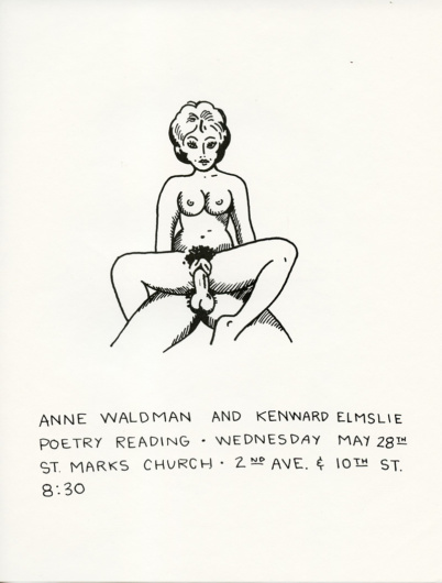 Flyer for a reading by Anne Waldman and Kenward Elmslie at The Poetry Project at St. Mark’s Church, May 28, [1969].