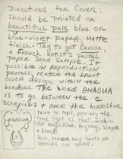 Ira Cohen’s directions for printing the Gnaoua cover.