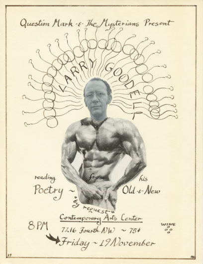 Original artwork for a flyer announcing Larry Goodell’s reading at the Contemporary Art Center, Albuquerque, Nov. 19, 1976. 8-1/2 x 11 inches.