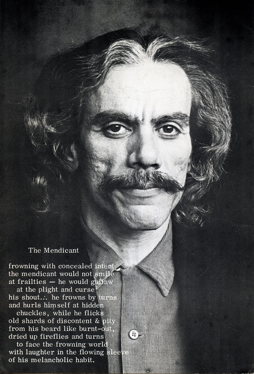 William J. Margolis, “The Mendicant.” (Denver: The Crouper Press, [1971]). Poetry Card Series, no. 4, 5 1/2 x 8 inches