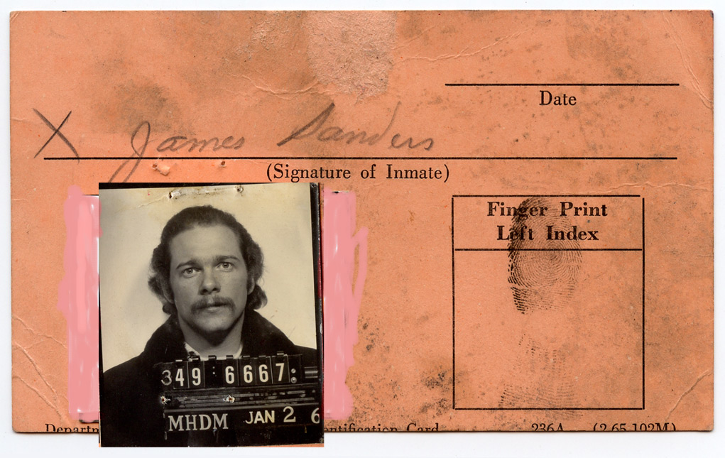 Ed Sanders’ mug shot after the Peace Eye bust by the New York City police, January 2, 1966. From the Ed Sanders Archive.